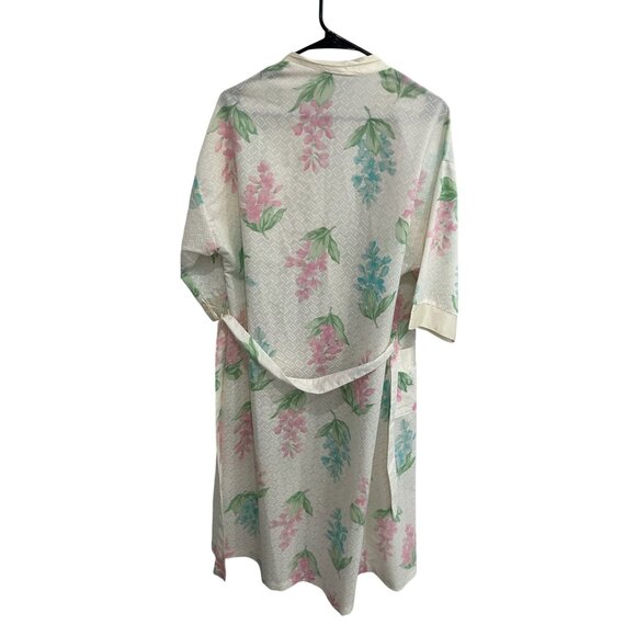 Ashley Ames Vintage Floral Tie Waist Robe Pink Green Sz Small Retro Bohemian - Picture 2 of 10